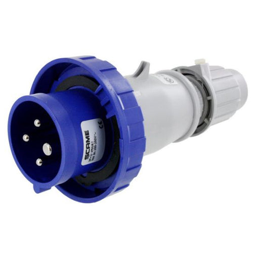 Techspan SCM420P9W, Pin and Sleeve Plug, 20A 3Ø250V, 3-Pole 4-Wire Grounding, Clock Position 9H, Watertight (IP67), Blue