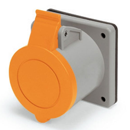 Techspan SCM430R12S, Pin and Sleeve Receptacle, 30A 125/250V, 3-Pole 4-Wire Grounding, Clock Position 12H, Splashproof (IP44), Orange