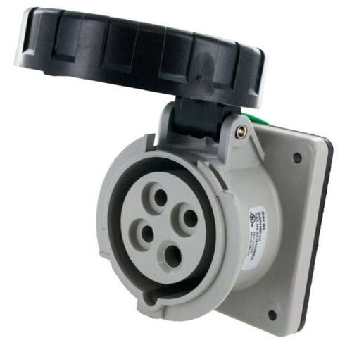 Techspan SCM420R5W, Pin and Sleeve Receptacle, 20A 3Ø600V, 3-Pole 4-Wire Grounding, Clock Position 5H, Watertight (IP67), Black