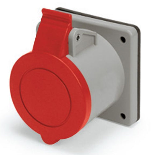 Techspan SCM430R7S, Pin and Sleeve Receptacle, 30A 3Ø480V, 3-Pole 4-Wire Grounding, Clock Position 7H, Splashproof (IP44), Red