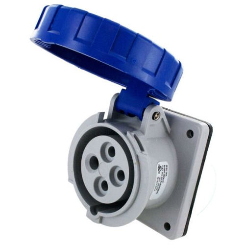 Techspan SCM432R3W, Pin and Sleeve Receptacle, 32A 380/440V, 3-Pole 4-Wire Grounding, Clock Position 3H, Watertight (IP67), Blue