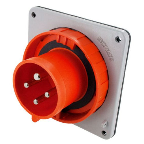 Techspan SCM430B12W, Pin and Sleeve Inlet, 30A 125/250V, 3-Pole 4-Wire Grounding, Clock Position 12H, Watertight (IP67), Orange