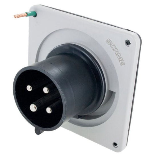 Techspan SCM430B5S, Pin and Sleeve Inlet, 30A 3Ø600V, 3-Pole 4-Wire Grounding, Clock Position 5H, Splashproof (IP44), Black