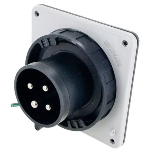 Techspan SCM430B5W, Pin and Sleeve Inlet, 30A 3Ø600V, 3-Pole 4-Wire Grounding, Clock Position 5H, Watertight (IP67), Black