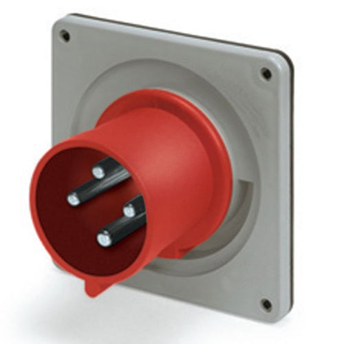 Techspan SCM430B6S, Pin and Sleeve Inlet, 30A 380-415V, 3-Pole 4-Wire Grounding, Clock Position 6H, Splashproof (IP44), Red