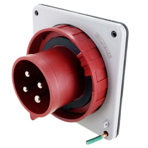 Techspan SCM430B7W, Pin and Sleeve Inlet, 30A 3Ø480V, 3-Pole 4-Wire Grounding, Clock Position 7H, Watertight (IP67), Red
