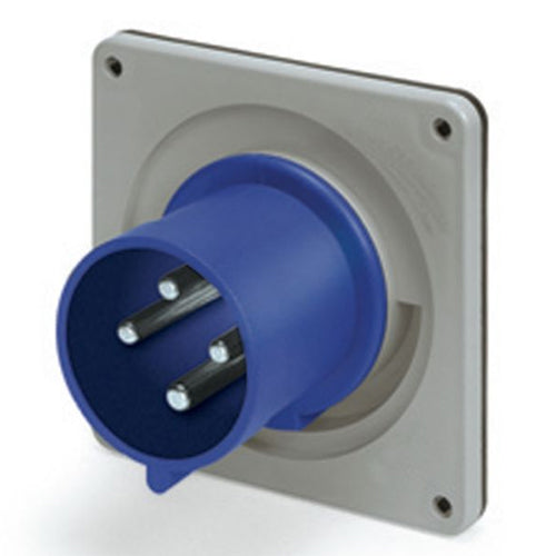 Techspan SCM430B9S, Pin and Sleeve Inlet, 30A 3Ø250V, 3-Pole 4-Wire Grounding, Clock Position 9H, Splashproof (IP44), Blue