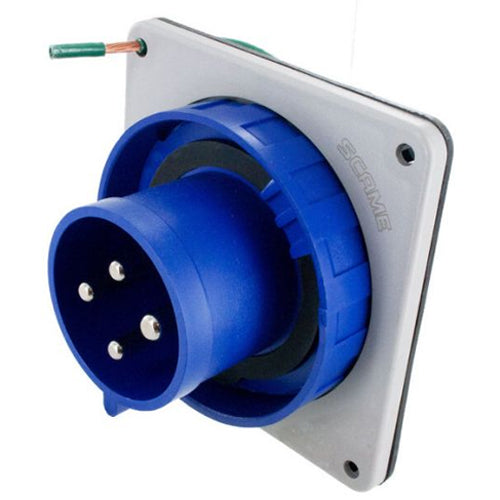 Techspan SCM430B9W, Pin and Sleeve Inlet, 30A 3Ø250V, 3-Pole 4-Wire Grounding, Clock Position 9H, Watertight (IP67), Blue