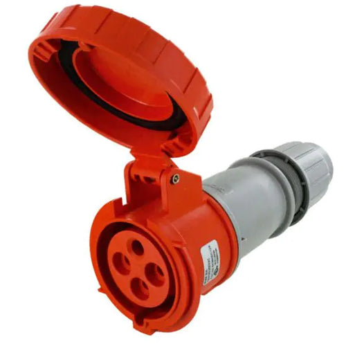 Techspan SCM430C12W, Pin and Sleeve Connector, 30A 125/250V, 3-Pole 4-Wire Grounding, Clock Position 12H, Watertight (IP67), Orange