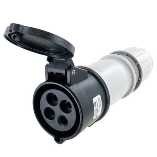 Techspan SCM430C5S, Pin and Sleeve Connector, 30A 3Ø600V, 3-Pole 4-Wire Grounding, Clock Position 5H, Splashproof (IP44), Black