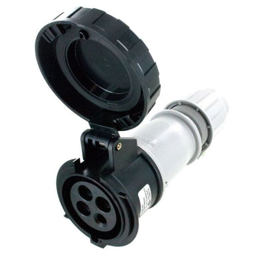 Techspan SCM430C5W, Pin and Sleeve Connector, 30A 3Ø600V, 3-Pole 4-Wire Grounding, Clock Position 5H, Watertight (IP67), Black