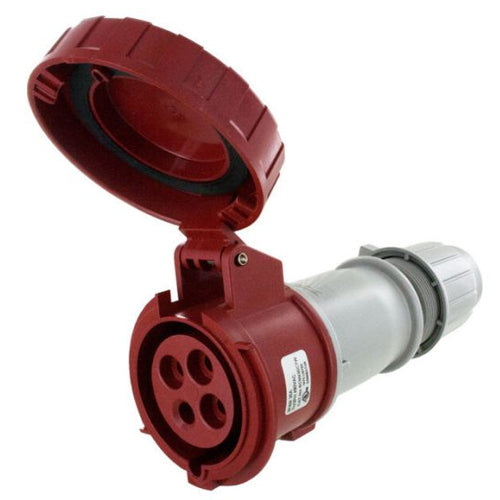 Techspan SCM430C6W, Pin and Sleeve Connector, 30A 380-415V, 3-Pole 4-Wire Grounding, Clock Position 6H, Watertight (IP67), Red