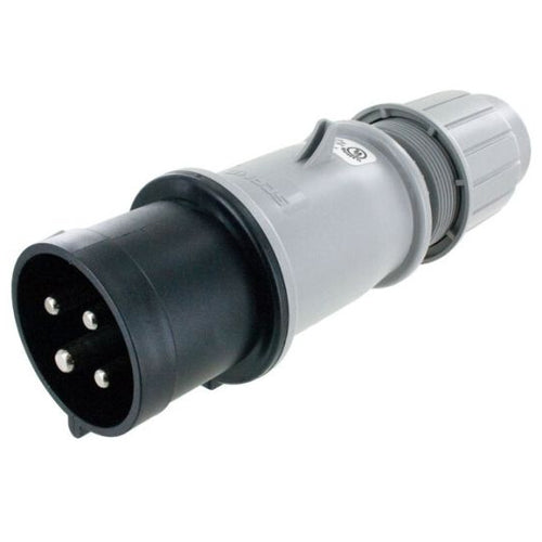 Techspan SCM430P5S, Pin and Sleeve Plug, 30A 3Ø600V, 3-Pole 4-Wire Grounding, Clock Position 5H, Splashproof (IP44), Black