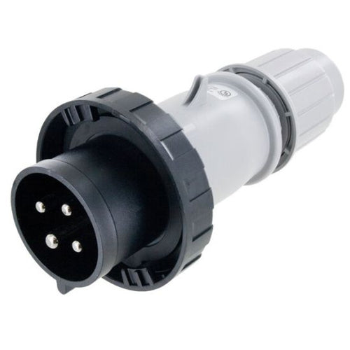 Techspan SCM430P5W, Pin and Sleeve Plug, 30A 3Ø600V, 3-Pole 4-Wire Grounding, Clock Position 5H, Watertight (IP67), Black
