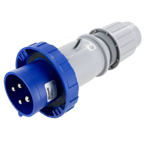 Techspan SCM430P9W, Pin and Sleeve Plug, 30A 3Ø250V, 3-Pole 4-Wire Grounding, Clock Position 9H, Watertight (IP67), Blue