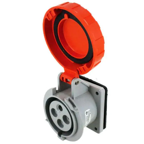 Techspan SCM430R12W, Pin and Sleeve Receptacle, 30A 125/250V, 3-Pole 4-Wire Grounding, Clock Position 12H, Watertight (IP67), Orange