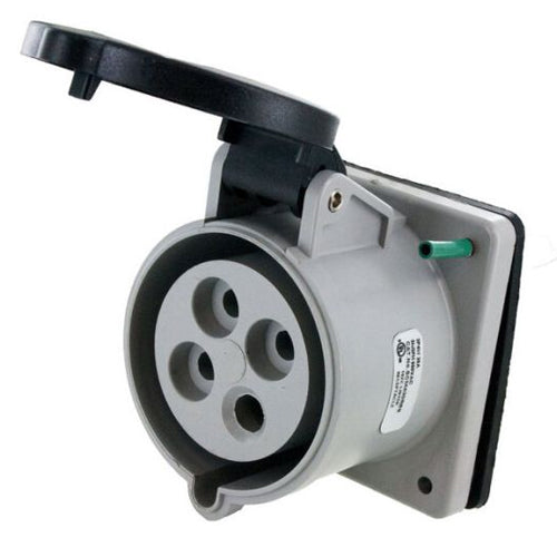 Techspan SCM430R5S, Pin and Sleeve Receptacle, 30A 3Ø600V, 3-Pole 4-Wire Grounding, Clock Position 5H, Splashproof (IP44), Black