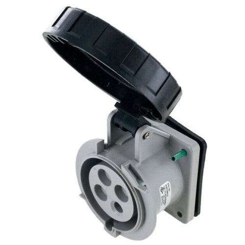 Techspan SCM430R5W, Pin and Sleeve Receptacle, 30A 3Ø600V, 3-Pole 4-Wire Grounding, Clock Position 5H, Watertight (IP67), Black