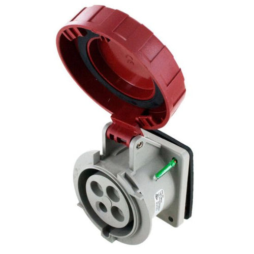 Techspan SCM430R7W, Pin and Sleeve Receptacle, 30A 3Ø480V, 3-Pole 4-Wire Grounding, Clock Position 7H, Watertight (IP67), Red