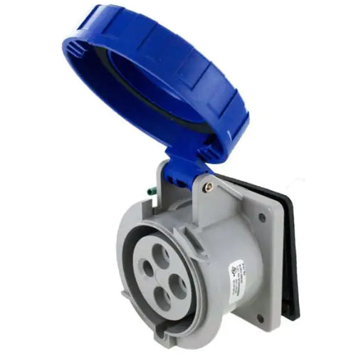 Techspan SCM430R9W, Pin and Sleeve Receptacle, 30A 3Ø250V, 3-Pole 4-Wire Grounding, Clock Position 9H, Watertight (IP67), Blue