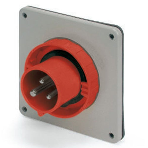 Techspan SCM432B3W, Pin and Sleeve Inlet, 32A 380/440V, 3-Pole 4-Wire Grounding, Clock Position 3H, Watertight (IP67), Red