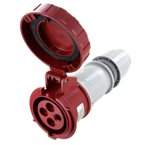 Techspan SCM432C3W, Pin and Sleeve Connector, 32A 380/440V, 3-Pole 4-Wire Grounding, Clock Position 3H, Watertight (IP67), Red