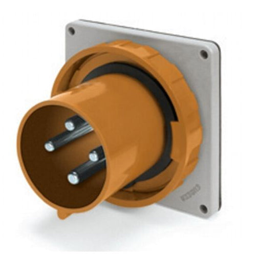 Techspan SCM460B12W, Pin and Sleeve Inlet, 60A 125/250V, 3-Pole 4-Wire Grounding, Clock Position 12H, Watertight (IP67), Orange