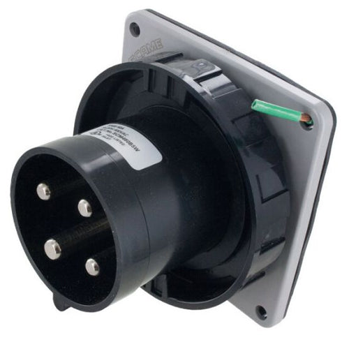 Techspan SCM460B5W, Pin and Sleeve Inlet, 60A 3Ø600V, 3-Pole 4-Wire Grounding, Clock Position 5H, Watertight (IP67), Black