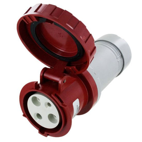Techspan SCM460C6W, Pin and Sleeve Connector, 60A 380-415V, 3-Pole 4-Wire Grounding, Clock Position 6H, Watertight (IP67), Red