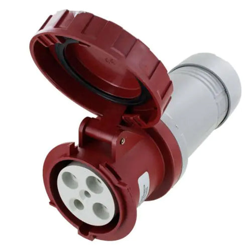 Techspan SCM460C7W, Pin and Sleeve Connector, 60A 3Ø480V, 3-Pole 4-Wire Grounding, Clock Position 7H, Watertight (IP67), Red