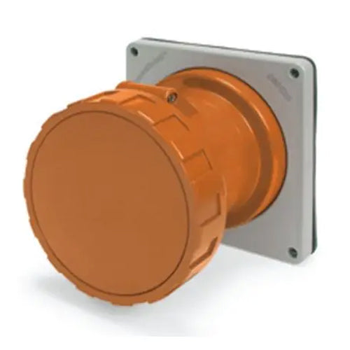Techspan SCM460R12W, Pin and Sleeve Receptacle, 60A 125/250V, 3-Pole 4-Wire Grounding, Clock Position 12H, Watertight (IP67), Orange