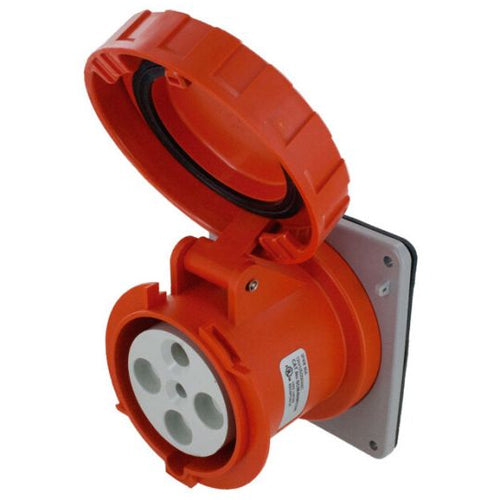 Techspan SCM460R7W, Pin and Sleeve Receptacle, 60A 3Ø480V, 3-Pole 4-Wire Grounding, Clock Position 7H, Watertight (IP67), Red