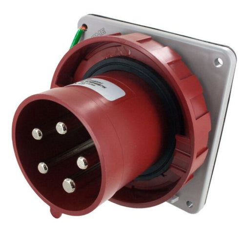 Techspan SCM5100B6W, Pin and Sleeve Inlet, 100A 220/380V 240/415V, 4-Pole 5-Wire Grounding, Clock Position 6H, Watertight (IP67), Red