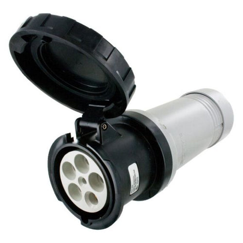 Techspan SCM5100C5W, Pin and Sleeve Connector, 100A 3ØY347/600V, 4-Pole 5-Wire Grounding, Clock Position 5H, Watertight (IP67), Black