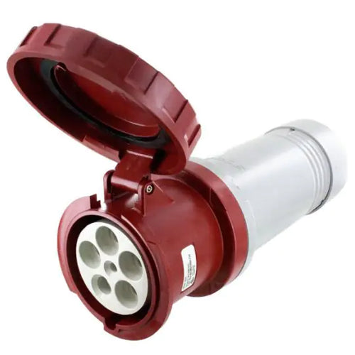 Techspan SCM5100C7W, Pin and Sleeve Connector, 100A 3ØY277/480V, 4-Pole 5-Wire Grounding, Clock Position 7H, Watertight (IP67), Red