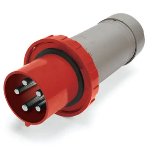 Techspan SCM5100P6W, Pin and Sleeve Plug, 100A 220/380V 240/415V, 4-Pole 5-Wire Grounding, Clock Position 6H, Watertight (IP67), Red