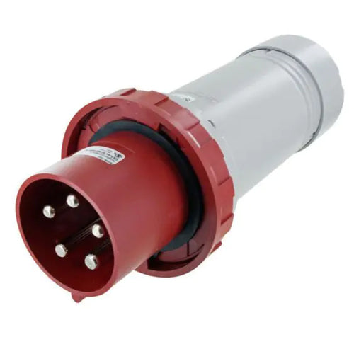 Techspan SCM5100P7W, Pin and Sleeve Plug, 100A 3ØY277/480V, 4-Pole 5-Wire Grounding, Clock Position 7H, Watertight (IP67), Red