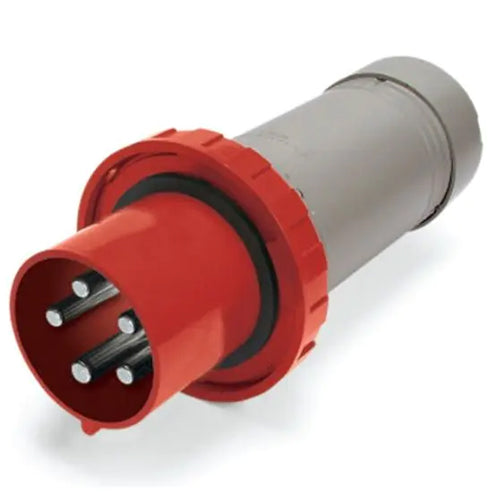 Techspan SCM5100P8W, Pin and Sleeve Plug, 100A 400VDC, 4-Pole 5-Wire Grounding, Clock Position 8H, Watertight (IP67), Red