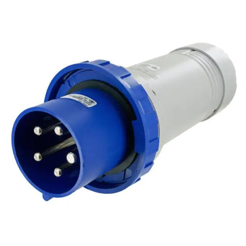 Techspan SCM5100P9W, Pin and Sleeve Plug, 100A 3ØY120/208V, 4-Pole 5-Wire Grounding, Clock Position 9H, Watertight (IP67), Blue