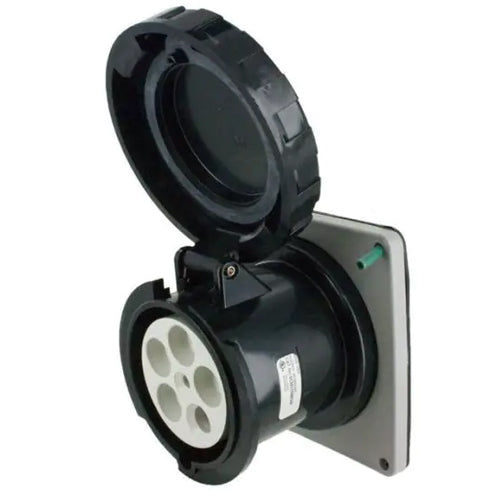 Techspan SCM5100R5W, Pin and Sleeve Receptacle, 100A 3ØY347/600V, 4-Pole 5-Wire Grounding, Clock Position 5H, Watertight (IP67), Black