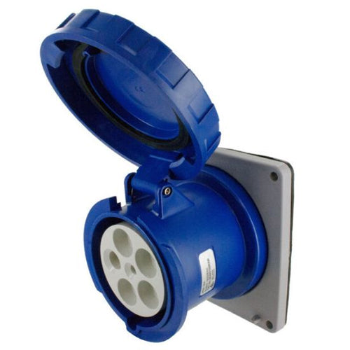 Techspan SCM5100R9W, Pin and Sleeve Receptacle, 100A 3ØY120/208V, 4-Pole 5-Wire Grounding, Clock Position 9H, Watertight (IP67), Blue