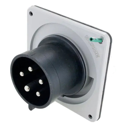 Techspan SCM530B5S, Pin and Sleeve Inlet, 30A 3ØY347/600V, 4-Pole 5-Wire Grounding, Clock Position 5H, Splashproof (IP44), Black