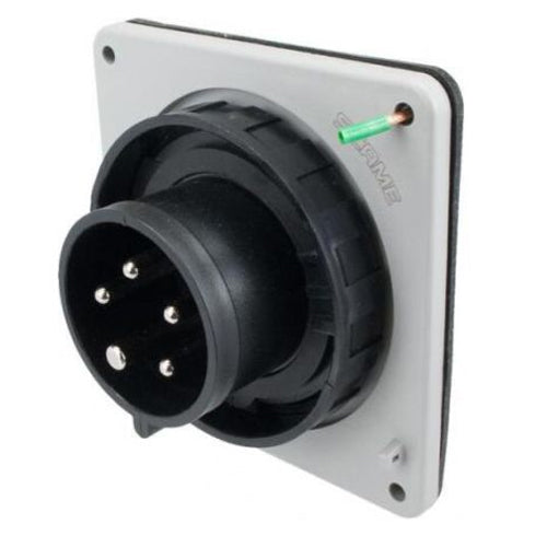 Techspan SCM530B5W, Pin and Sleeve Inlet, 30A 3ØY347/600V, 4-Pole 5-Wire Grounding, Clock Position 5H, Watertight (IP67), Black