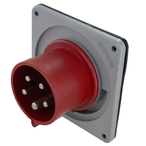 Techspan SCM530B6S, Pin and Sleeve Inlet, 30A 220/380V 240/415V, 4-Pole 5-Wire Grounding, Clock Position 6H, Splashproof (IP44), Red
