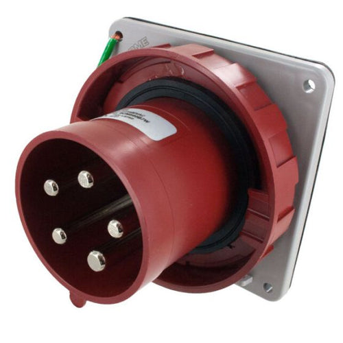 Techspan SCM530B6W, Pin and Sleeve Inlet, 30A 220/380V 240/415V, 4-Pole 5-Wire Grounding, Clock Position 6H, Watertight (IP67), Red