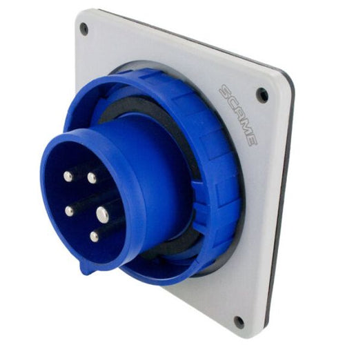 Techspan SCM520B9W, Pin and Sleeve Inlet, 20A 3ØY120/208V, 4-Pole 5-Wire Grounding, Clock Position 9H, Watertight (IP67), Blue