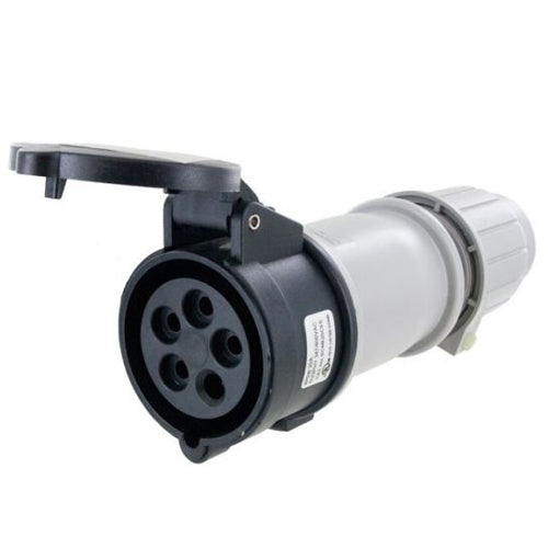 Techspan SCM520C5S, Pin and Sleeve Connector, 20A 3ØY347/600V, 4-Pole 5-Wire Grounding, Clock Position 5H, Splashproof (IP44), Black