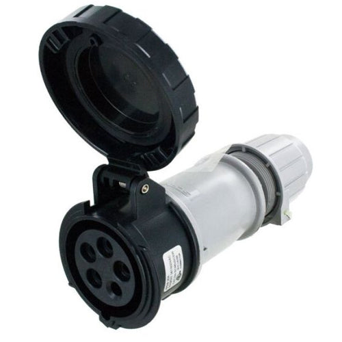 Techspan SCM530C5W, Pin and Sleeve Connector, 30A 3ØY347/600V, 4-Pole 5-Wire Grounding, Clock Position 5H, Watertight (IP67), Black