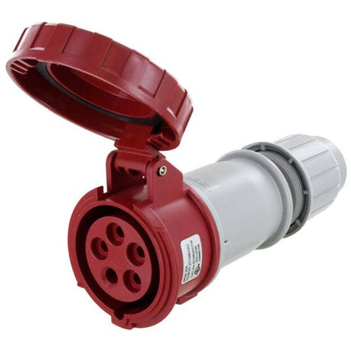 Techspan SCM520C7W, Pin and Sleeve Connector, 20A 3ØY277/480V, 4-Pole 5-Wire Grounding, Clock Position 7H, Watertight (IP67), Red
