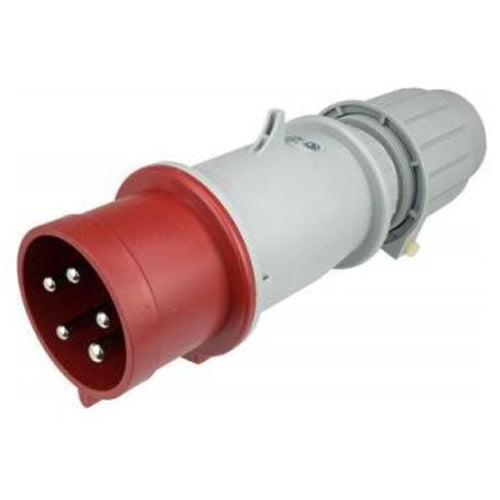 Techspan SCM530P7S, Pin and Sleeve Plug, 30A 3ØY277/480V, 4-Pole 5-Wire Grounding, Clock Position 7H, Splashproof (IP44), Red